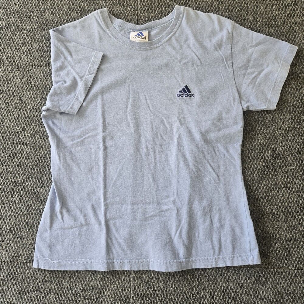 Vintage Adidas T Shirt Large Blue Casual Embroidered Logo Basic 90s 00s Y2K